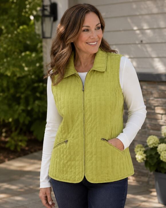 Christopher & Banks Jackets & Blazers - Christopher & Banks Women’s XL Lime Green Faux Suede Quilted Zip Vest